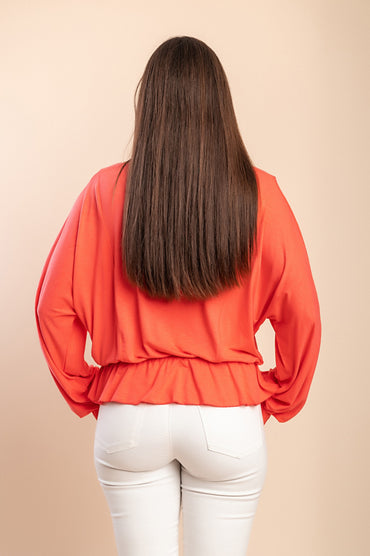 Blusa girocollo, corallo