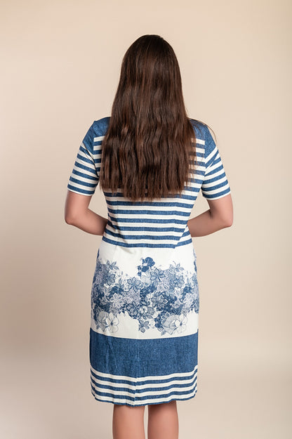 Abito midi taglie forti con stampa, blu