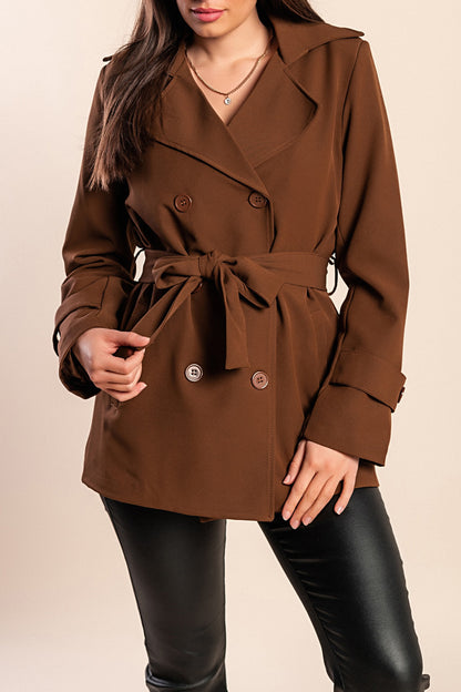 Elegante trench corto con bottoni, bordeaux