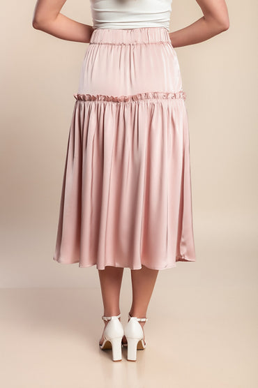 Gonna midi con volant, rosa chiaro