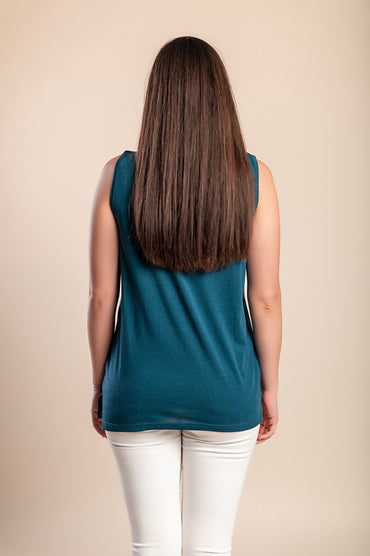 Top in cotone con pizzo, petrolio