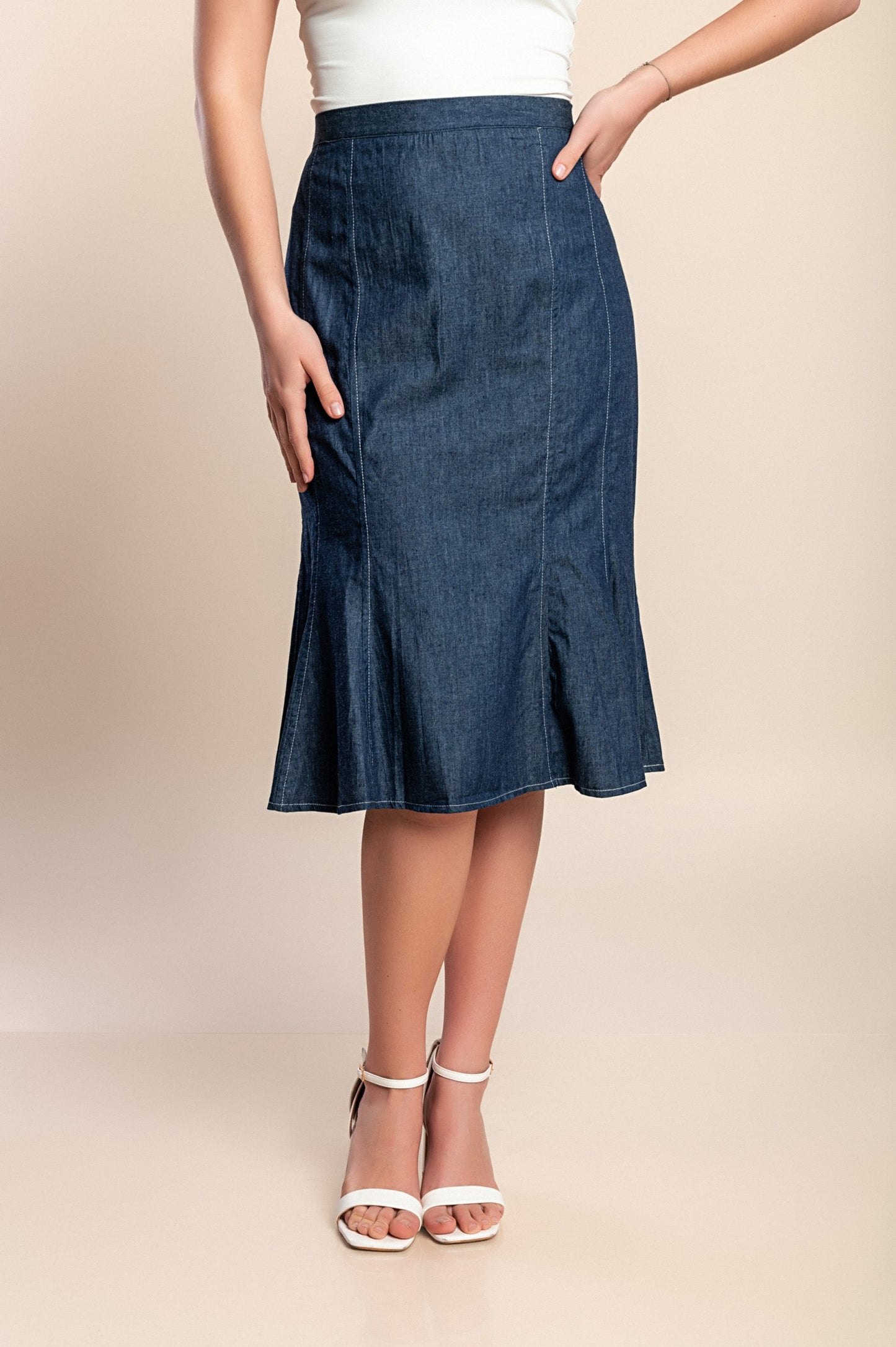 Gonna in denim taglie forti, blu scuro