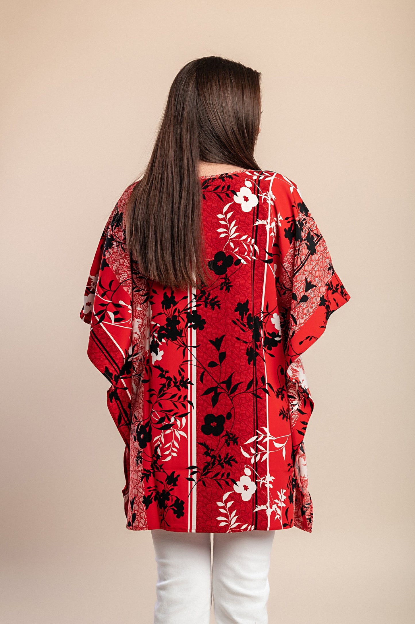 Camicetta taglie forti con stampa floreale, rossa