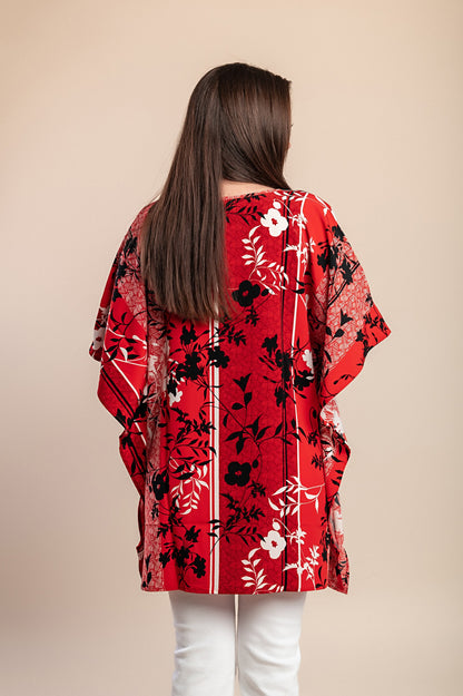 Camicetta taglie forti con stampa floreale, rossa