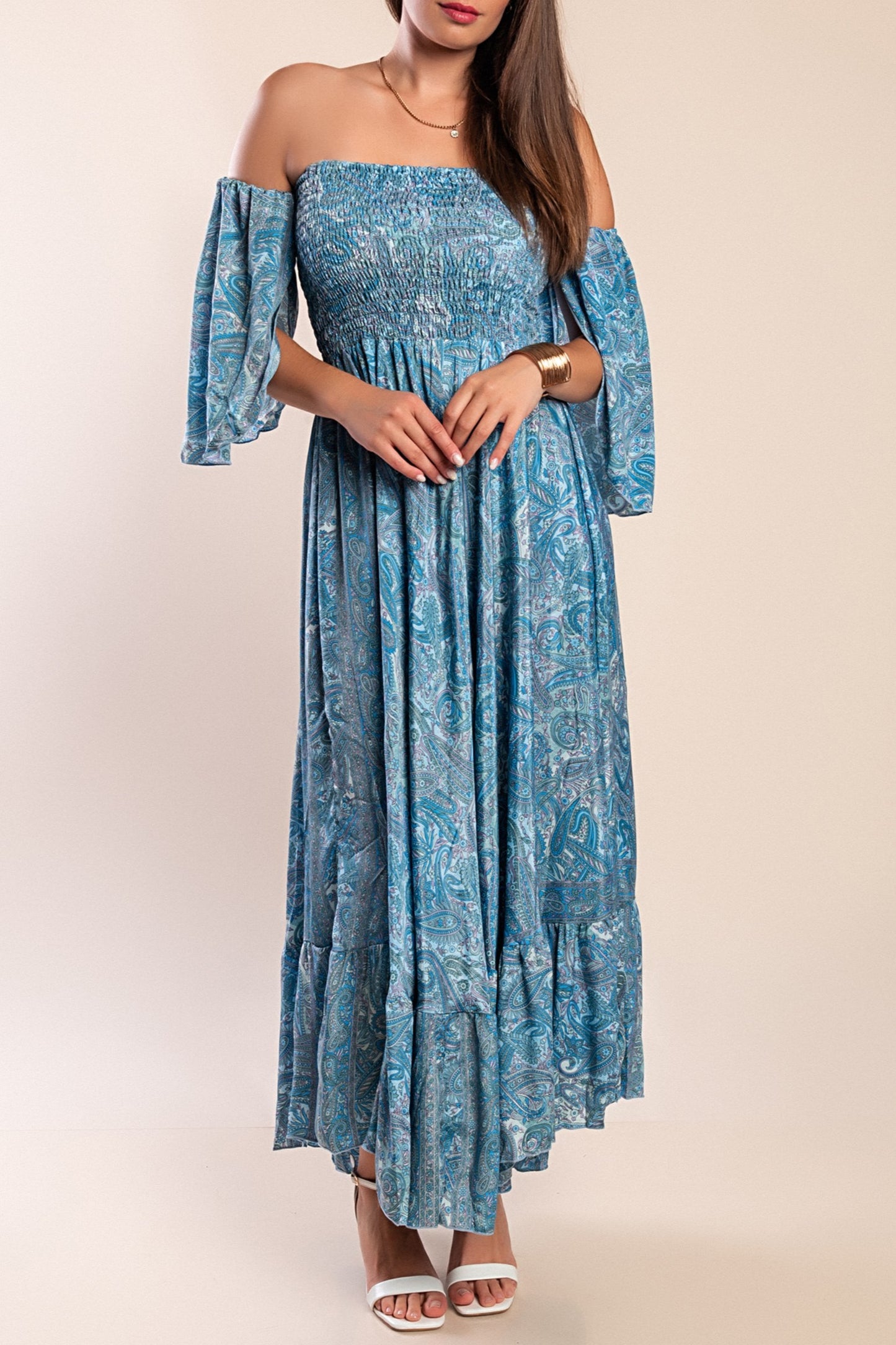 Abito maxi con stampa, multicolore