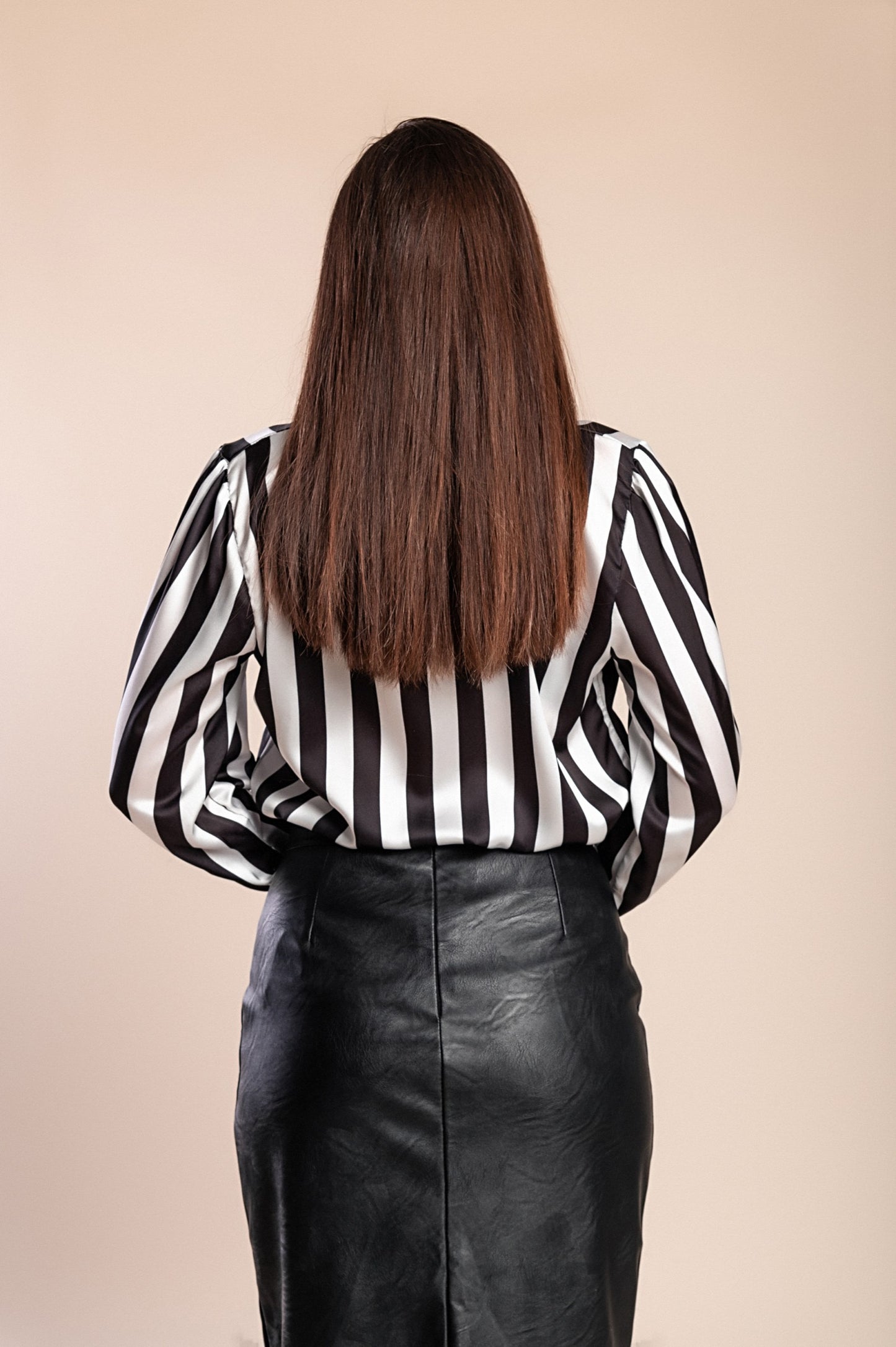 Elegante camicetta con stampa a righe, beige/nero