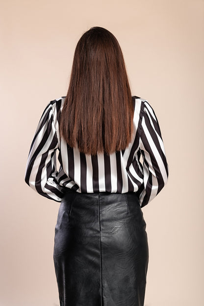 Elegante camicetta con stampa a righe, beige/nero