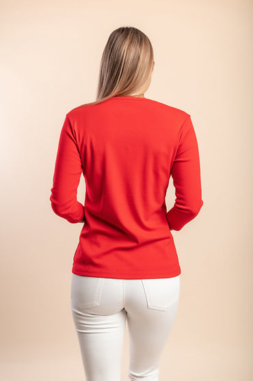 Maglia in cotone a maniche lunghe, rossa