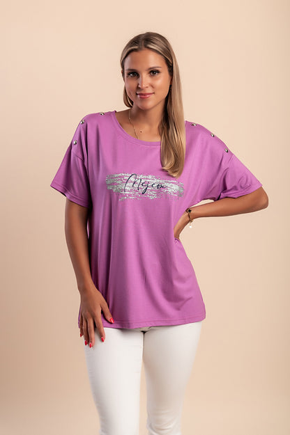 T-shirt con rivetti decorativi, blu reale