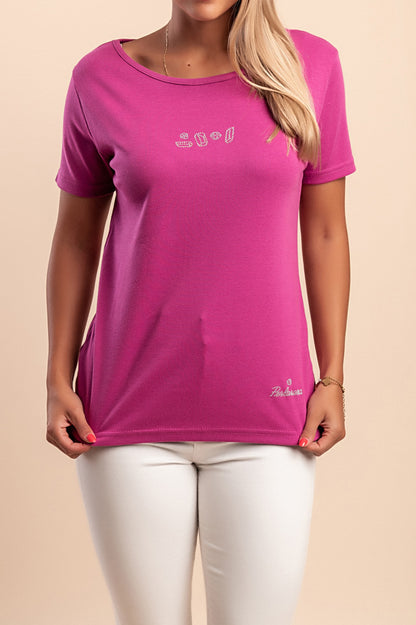 T-shirt in cotone con scollo tondo, gialla