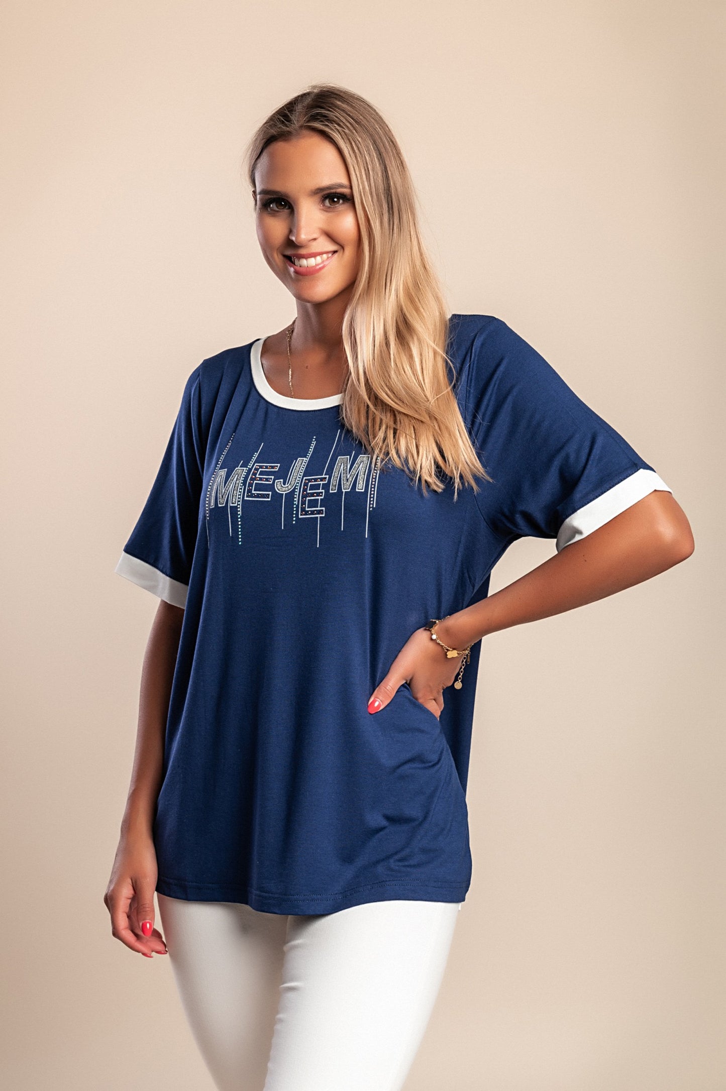 T-shirt stampata, blu scuro