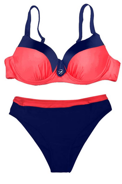 Costume da bagno due pezzi con reggiseno imbottito, blu-rosso