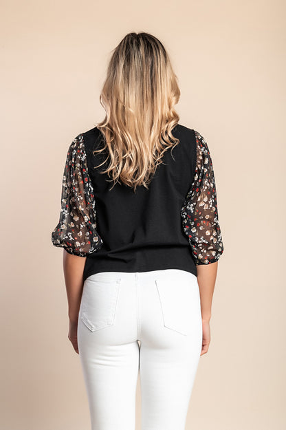 Top ampio a maniche 3/4, nero