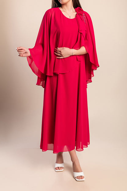 Abito lungo elegante taglie forti, fucsia