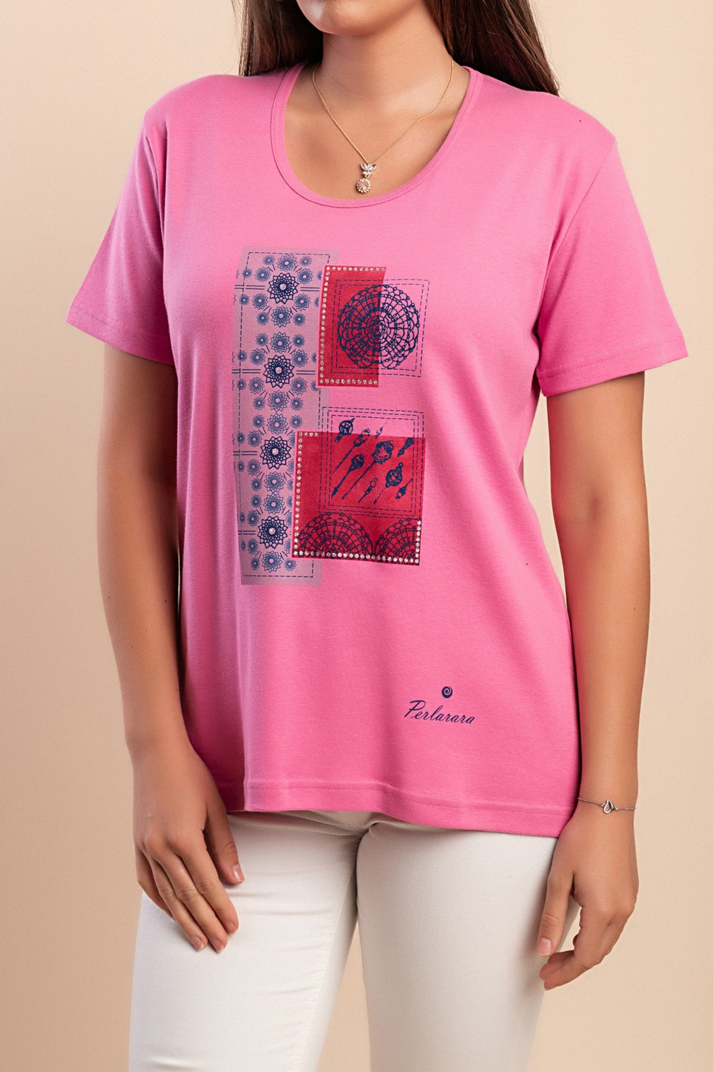 T-shirt in cotone con stampa, rosa