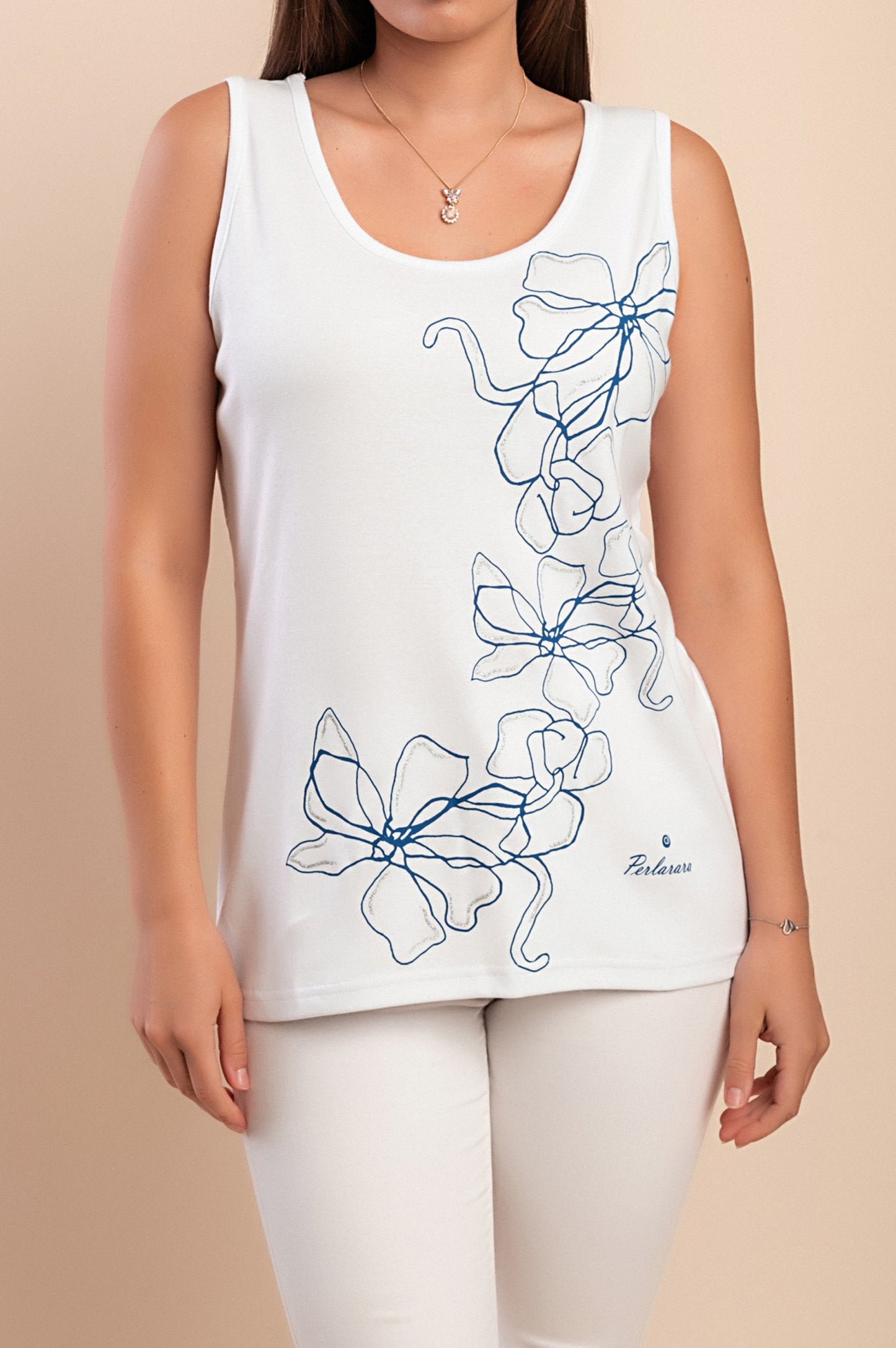 Top senza maniche in cotone, bianco