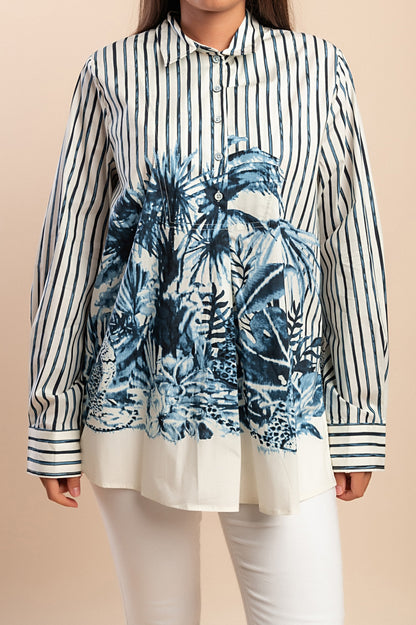 Camicia in cotone con stampa, bianca