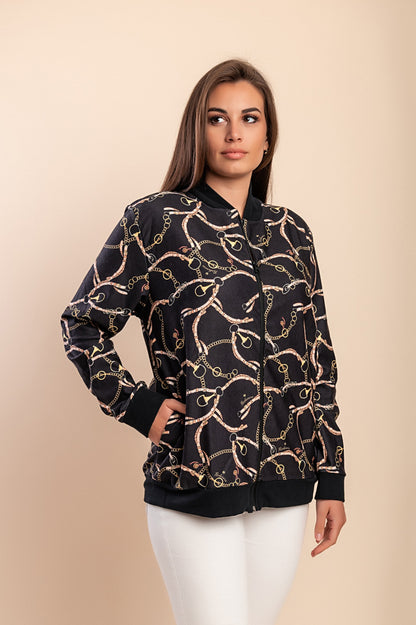 Felpa in cotone con zip e stampa, nera