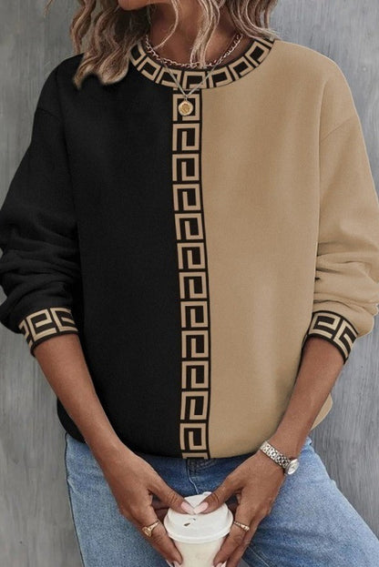 Maglia ampia con stampa geometrica, nero e beige