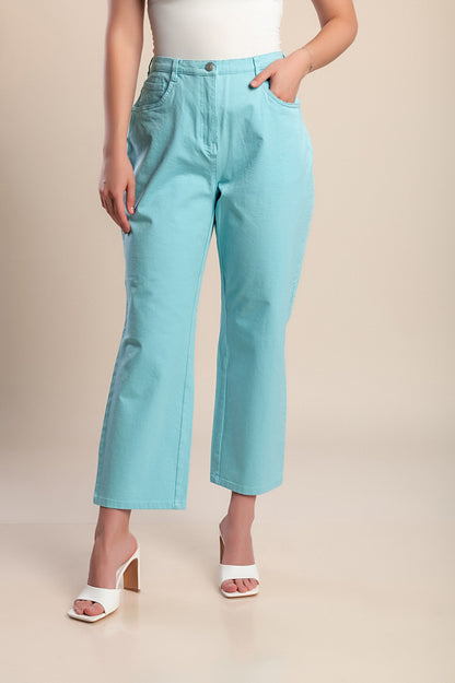 Pantaloni in cotone taglie forti, azzurri