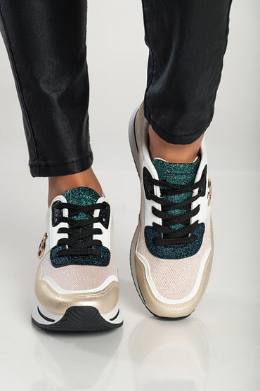 Sneakers fashion con dettaglio decorativo, FF525, colore oro