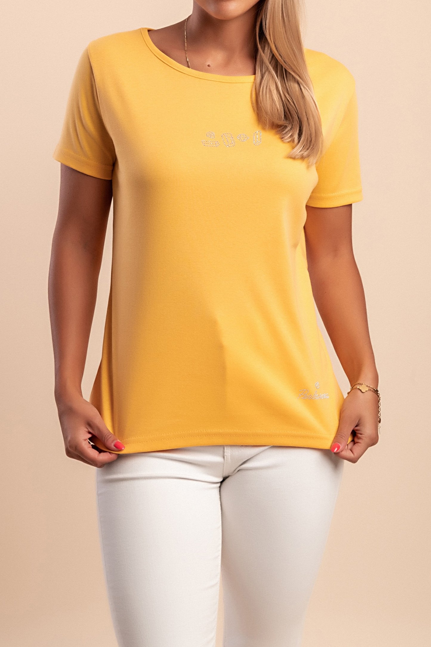 T-shirt in cotone con scollo rotondo, rossa