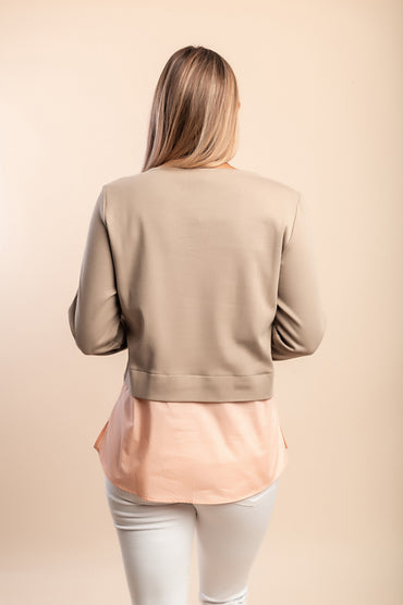 Top in cotone con tasca, beige