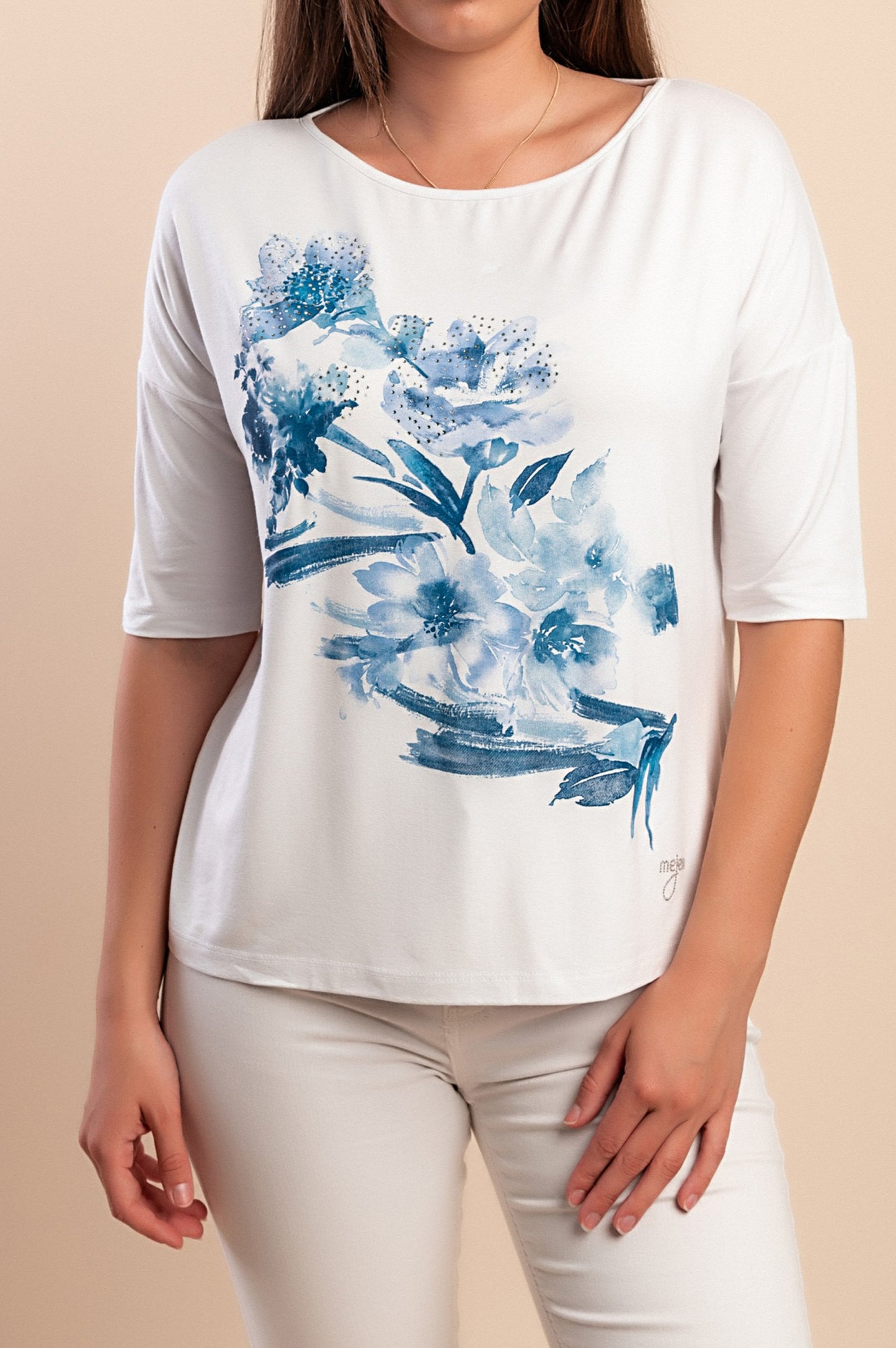 T-shirt in viscosa stampata, bianca