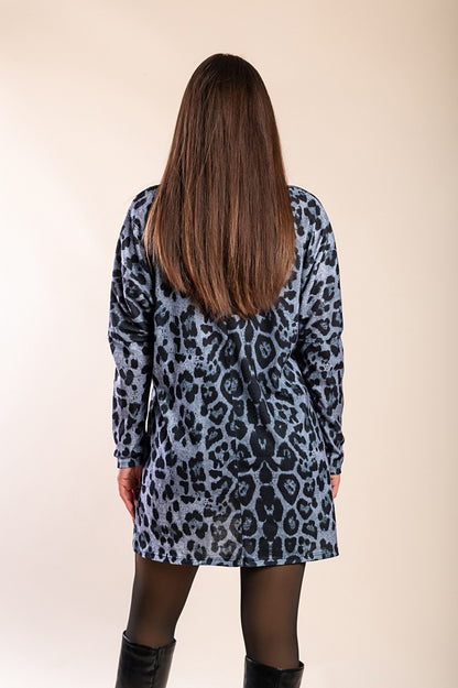 Tunica con tasche e stampa leopardata Delaney, grigio