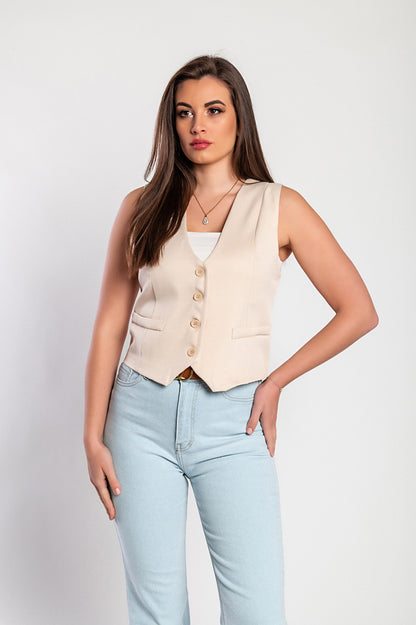 Gilet elegante con bottoni, bianco