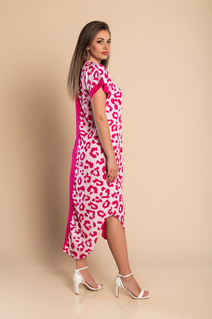 Elegante maxi abito con stampa leopardata, grigio