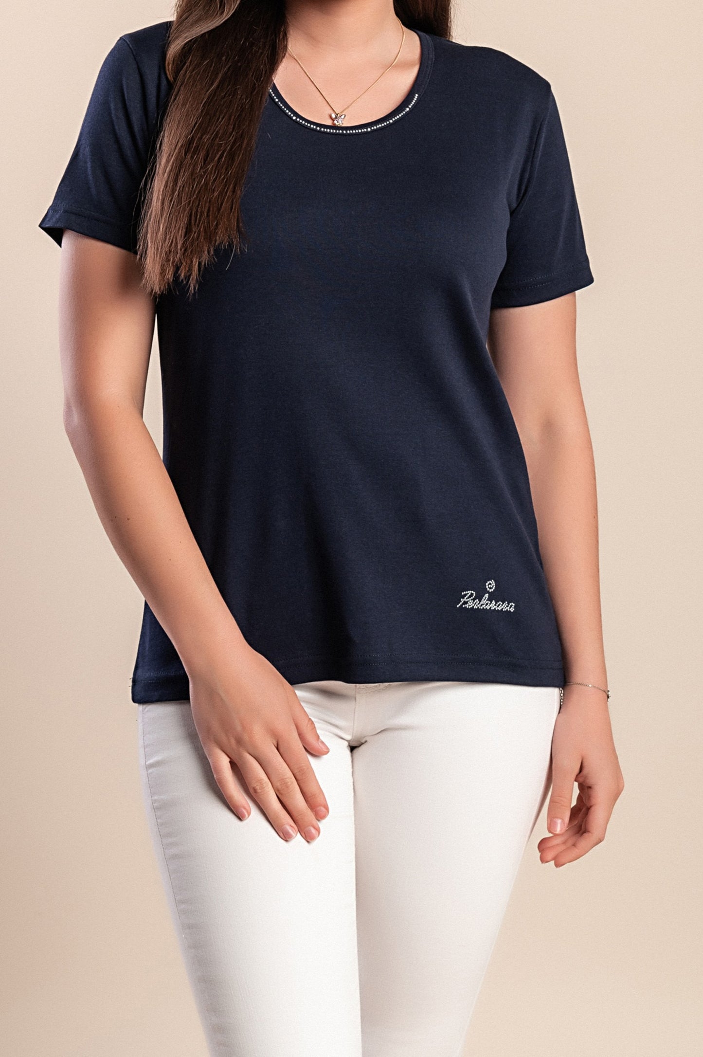 T-shirt girocollo, blu scuro