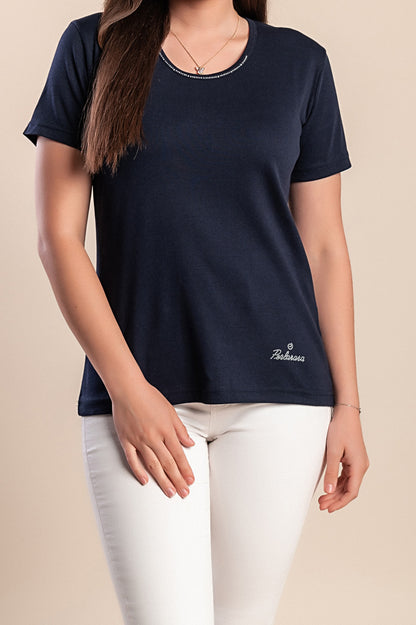T-shirt girocollo, blu scuro