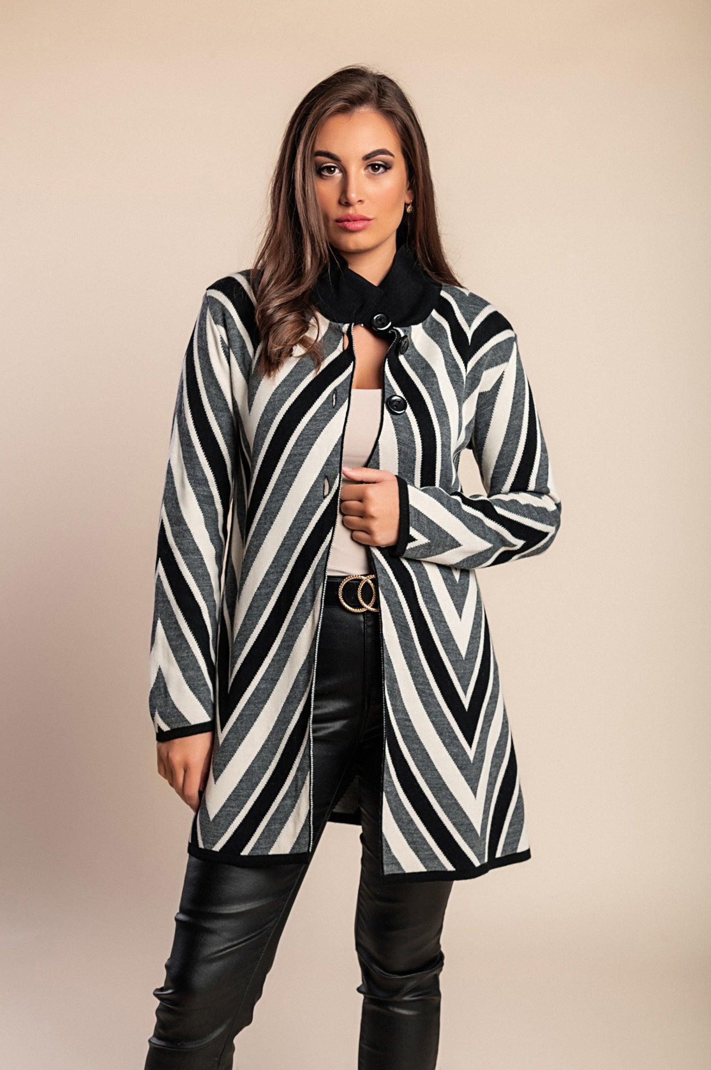 Cardigan in maglia stampata, colore grigio/nero/bianco