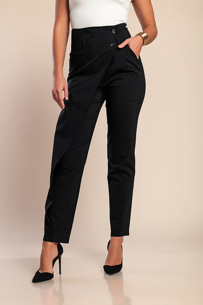 Pantaloni eleganti con volant, neri