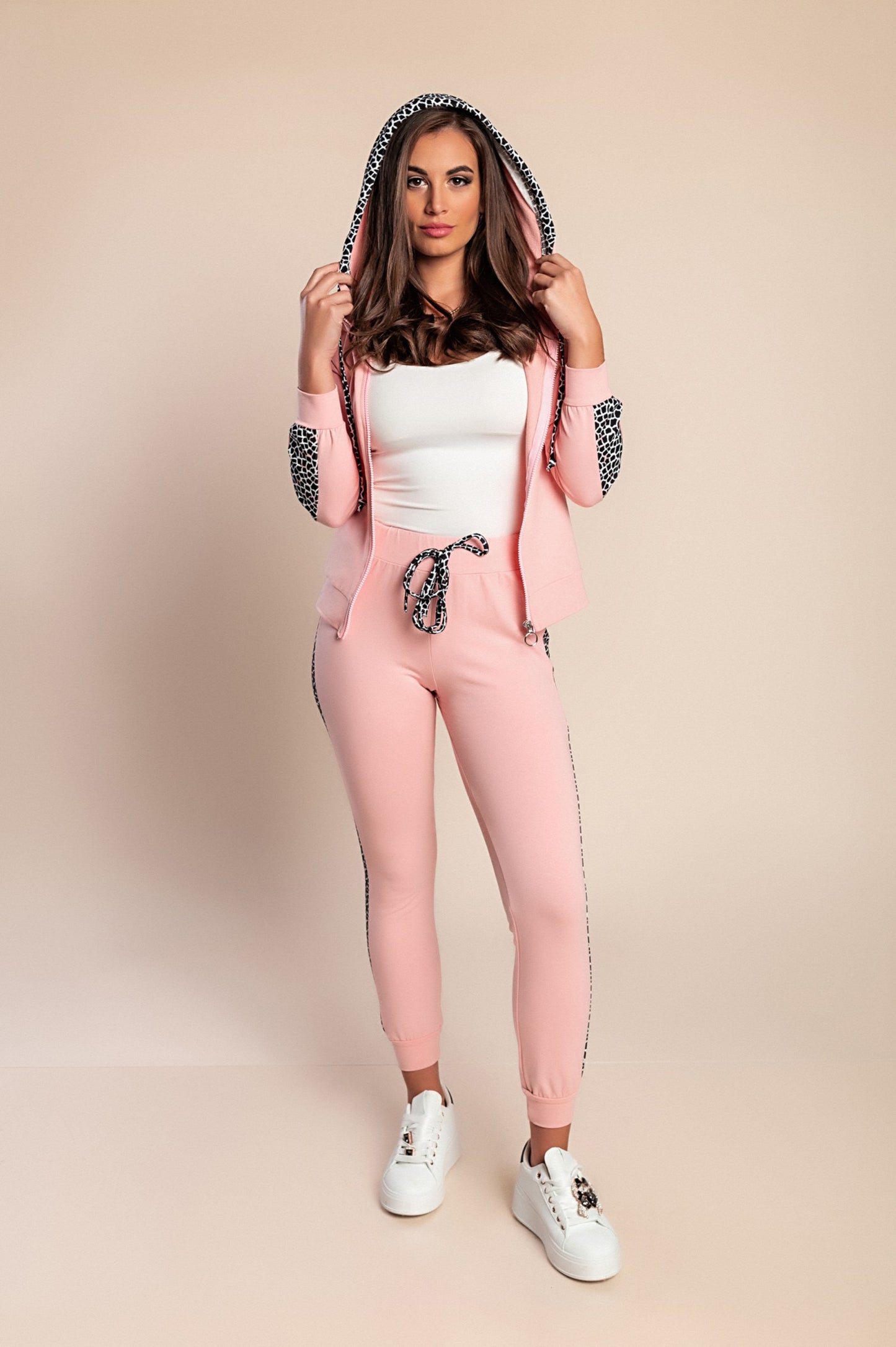 Completo tuta in cotone con cerniera, rosa chiaro
