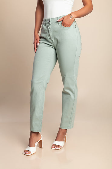 Jeans taglie forti, verde oliva chiaro
