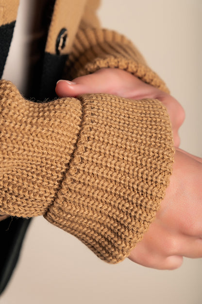 Cardigan in maglia stampata, Cammello/nero/bianco