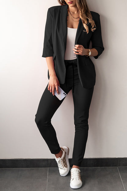 Completo giacca e pantaloni manica 3/4, nero