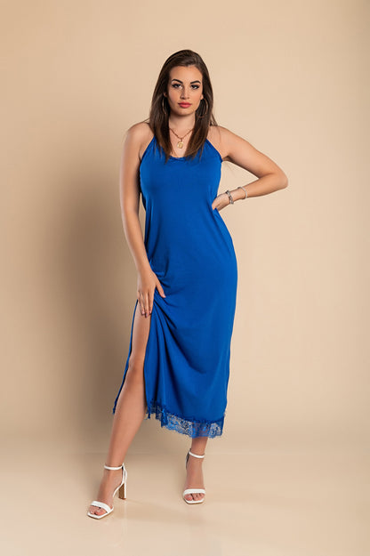 VESTITO MAXI CON PIZZO PRIMAROSA, NERO