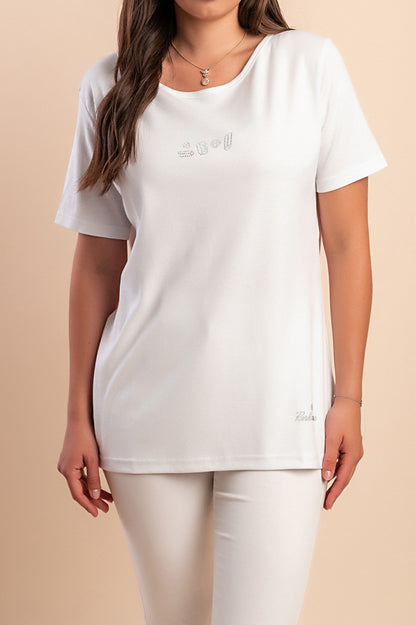 T-shirt in cotone con scollo rotondo, rossa