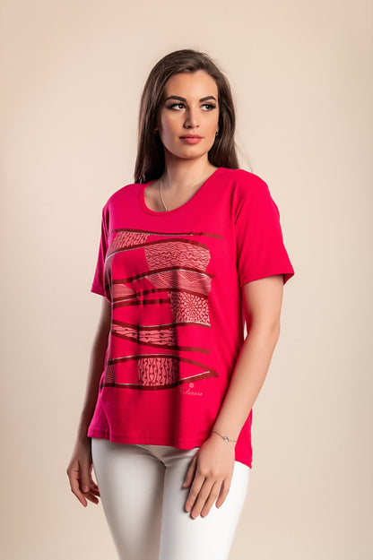 Maglietta stampata taglie forti, rosa