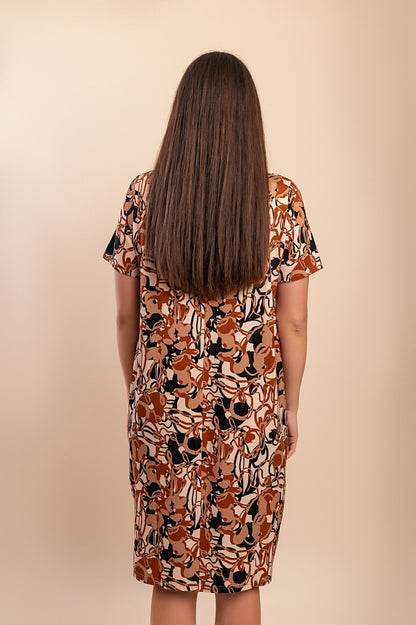 Abito midi con stampa, multicolore
