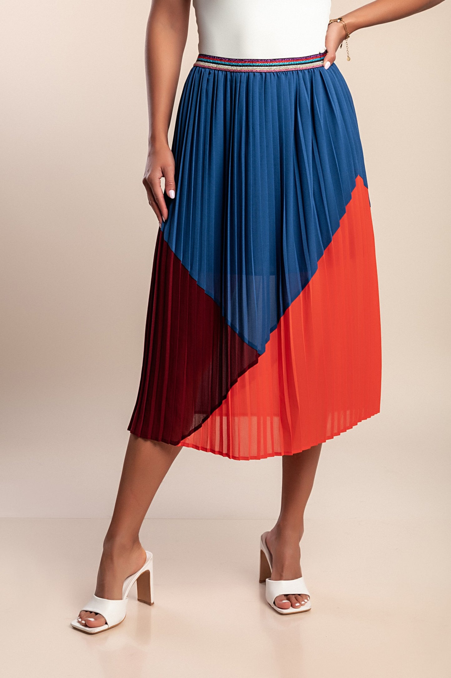 Gonna midi plissettata, blu