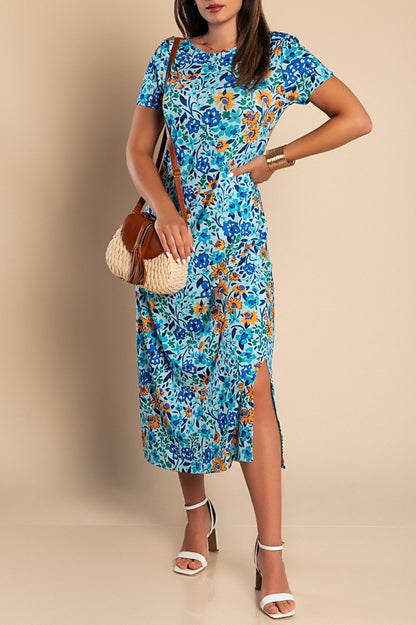 Maxi abito con stampa floreale, rosa