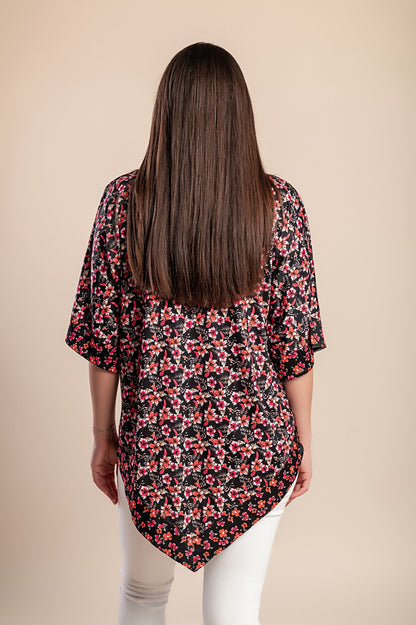 Camicetta stampata taglie forti, nera