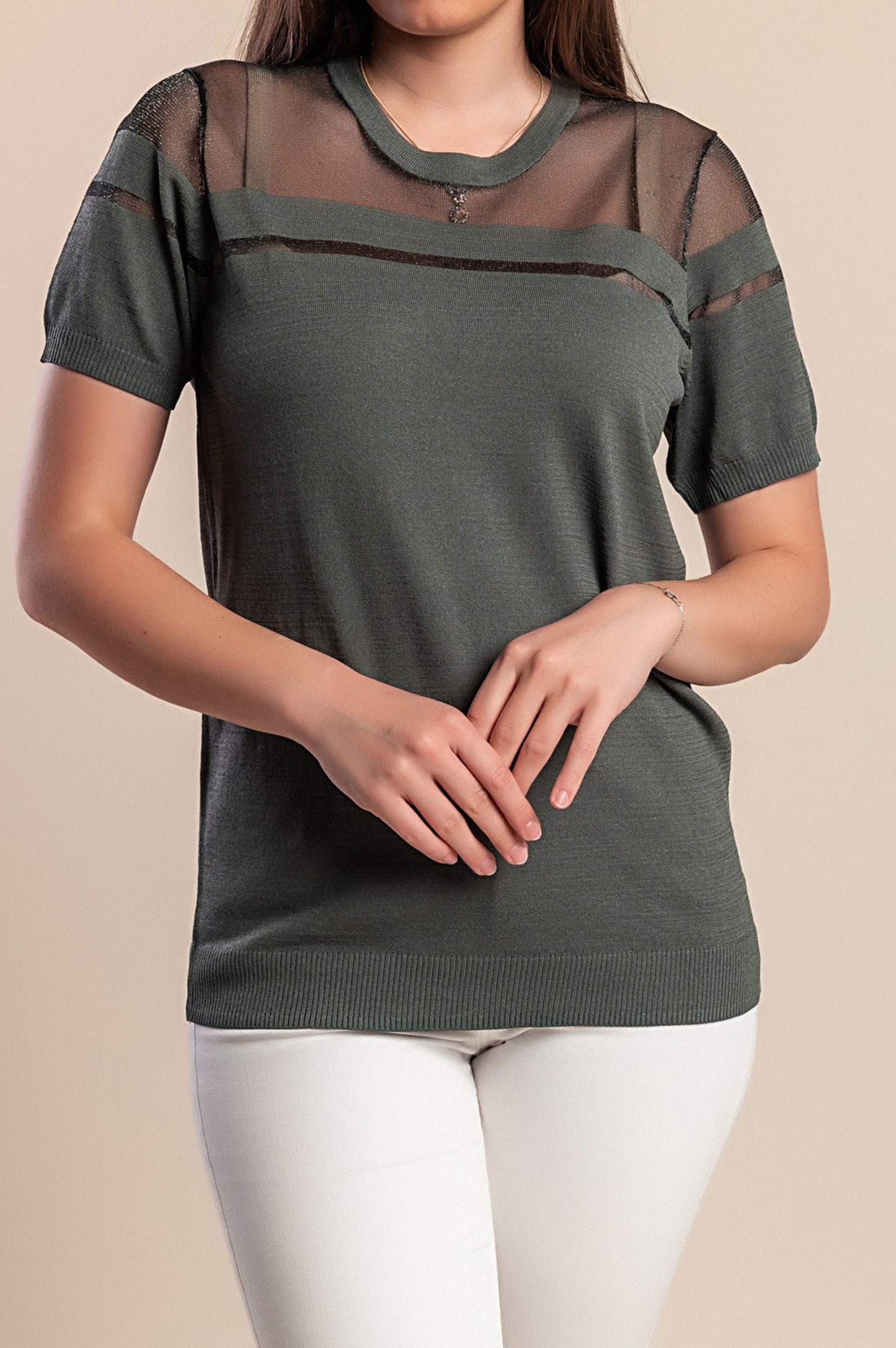 T-shirt con dettaglio trasparente, grigia