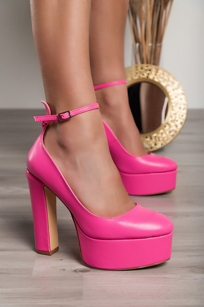Scarpe con tacco e suola alta in ecopelle, fucsia