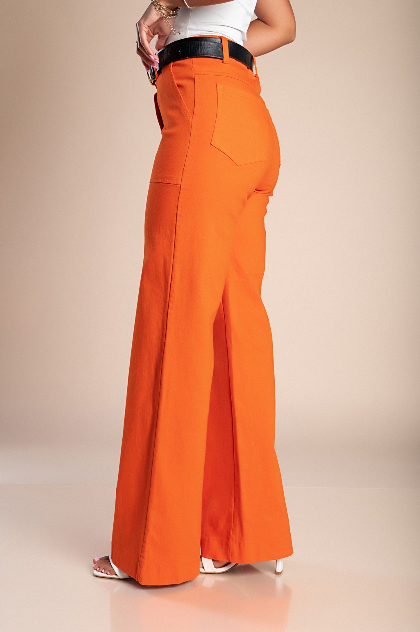 Pantaloni in cotone con gamba larga, colore arancione