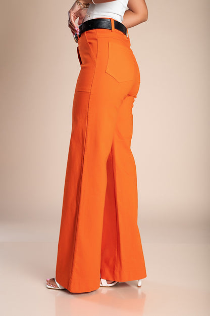Pantaloni in cotone con gamba larga, colore arancione
